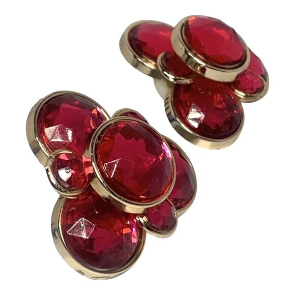 Hot Pink Large Statement Earrings 1.5" Rhinestone Clip On Pop Art Bold - Picture 4 of 14